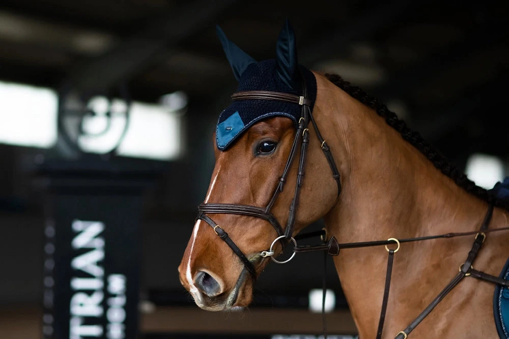 Equestrian Stockholm Ear Bonnet Blue Meadow 2 Equestrian Stockholm Ear Bonnet Blue Meadow - Image 2
