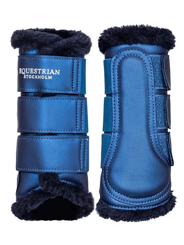 Equestrian Stockholm Fleece Brushing Boots Blue Meadow 2 Equestrian Stockholm Fleece Brushing Boots Blue Meadow - Image 2