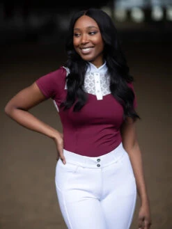 Equestrian Stockholm Crystal Champion Top White Bordeaux -Equestrian Club white bordeaux riding top ridtopp oben reiten top rijden on3